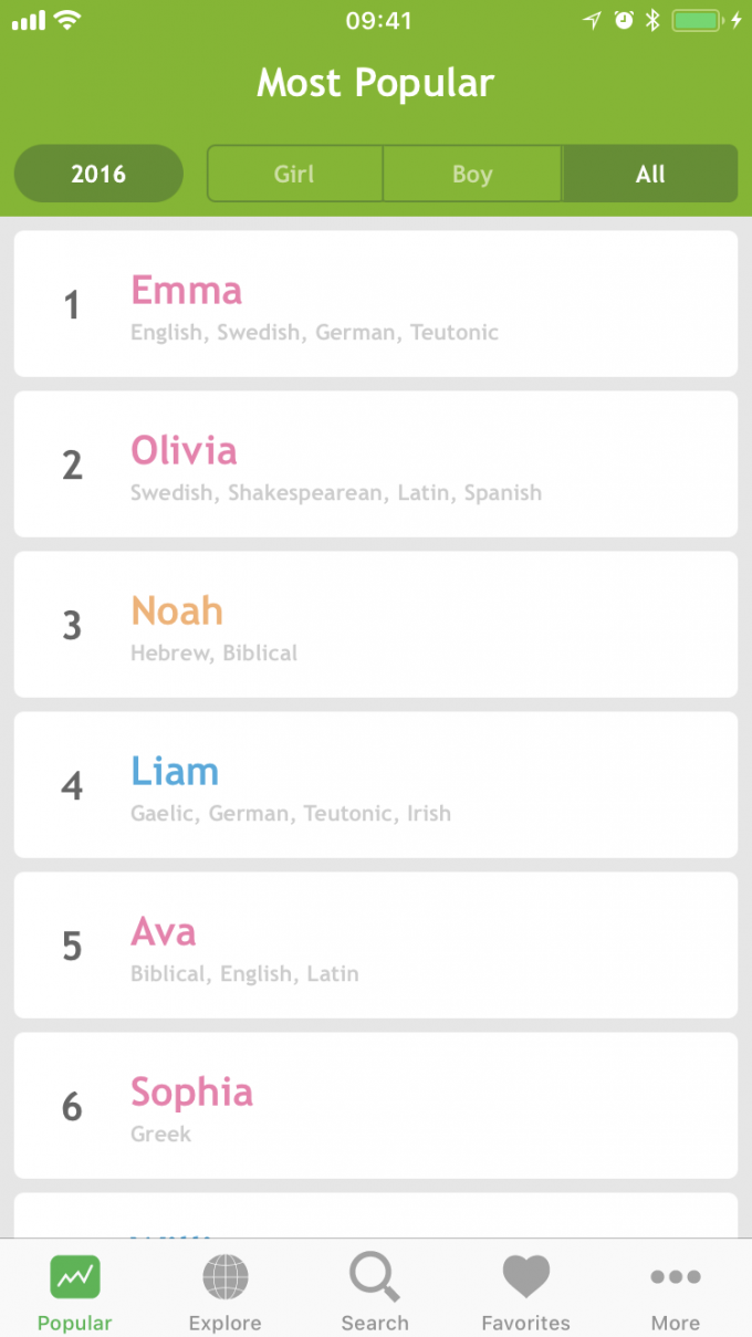 Baby Names App - Popular Names